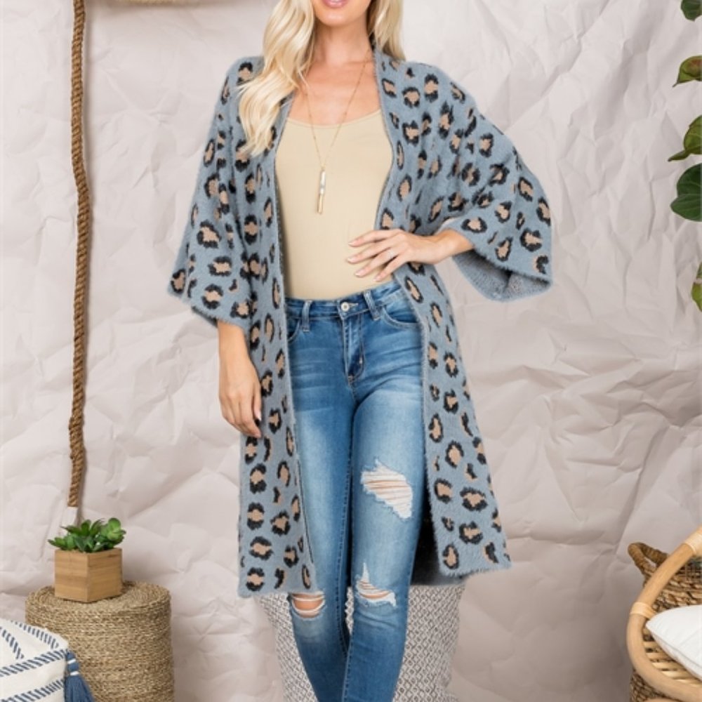 FIERCE DOLLZ Leopard Print Super Soft Fuzzy Cardig